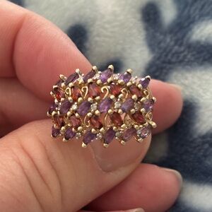 Elegant 10k Gold Garnet and Amethyst Ring